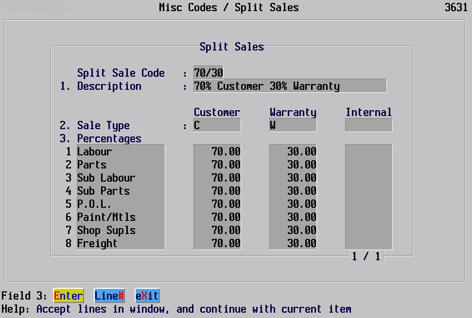 Misc Codes / Split Sales 3631