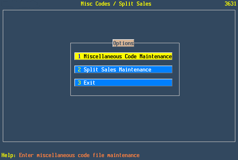 Misc Codes / Split Sales 3631